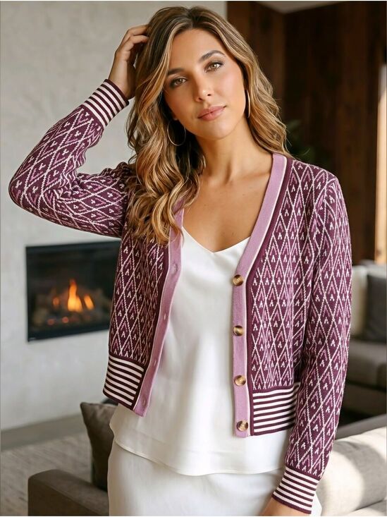 Hem & Thread Sweaters - Hem & Thread Cardigan Sweater Mauve Small #SW1